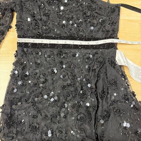 Mac Duggal NWT One Shoulder Beaded Embellished Gown Asymmetrical Black Size 4 - Picture 8 of 9